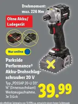 Lidl PARKSIDE PERFORMANCE Akku-Drehschlagschrauber 20 V Angebot