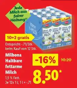 Lidl Milbona Haltbare fettarme Milch Angebot