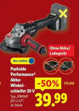 Lidl Parkside Performance Akku-Winkelschleifer 20 V Angebot