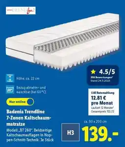 Lidl BADENIA TRENDLINE 7-Zonen-Kaltschaummatratze Angebot