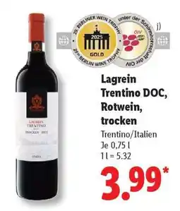 Lidl Lagrein Trentino DOC, Rotwein, trocken Angebot