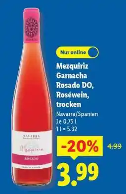 Lidl Mezquiriz Garnacha Rosado DO, Roséwein, trocken Angebot