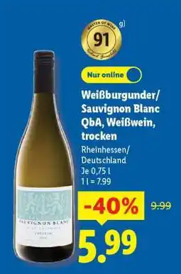 Lidl Weißburgunder Sauvignon Blanc QbA, Weißwein, trocken Angebot