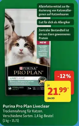 Fressnapf Purina Pro Plan Liveclear Trockennahrung für Katzen. Angebot