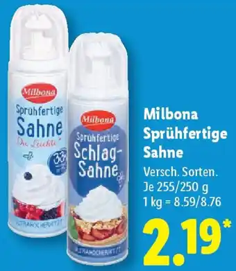 Lidl Milbona Sprühfertige Sahne Angebot