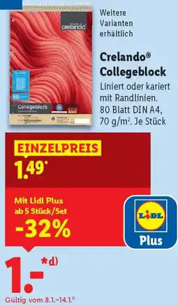 Lidl Crelando Collegeblock Angebot