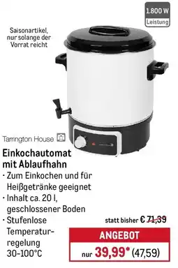 METRO Tarrington House Einkochautomat mit Ablaufhahn Angebot