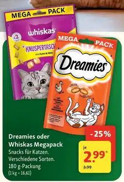 Fressnapf Dreamies oder Whiskas Megapack Snacks für Katzen. Angebot