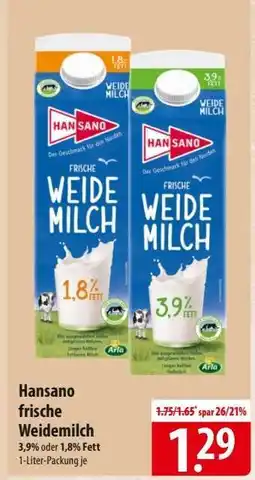 Famila Nord Ost Hansano frische Weidemilch Angebot
