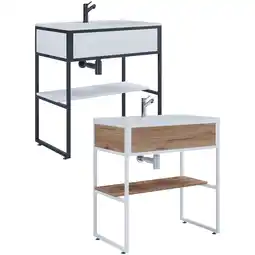 Netto Marken-Discount VCM 2-tlg. Waschplatz Waschtisch Badmöbel Set Waschbecken Holz Metall Industrial Style Bitila 80 Angebot