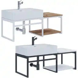 Netto Marken-Discount VCM 2-tlg. Waschplatz Waschtisch Badmöbel Set Waschbecken Holz Metall Industrial Style Bitila 100 Angebot