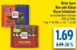 diska Ritter Sport Nuss oder Kakao Klasse Schokolade Angebot