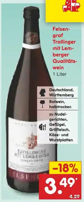 Netto Marken-Discount Felsengraf trollinger mit lemberger qualitätswein Angebot