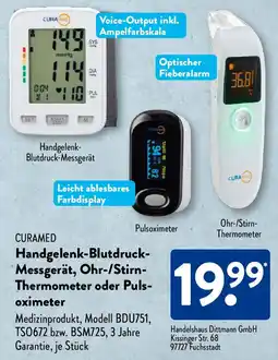Aldi Süd CURAMED Handgelenk-Blutdruck Messgerät, Ohr-/Stirn Thermometer oder Pulsoximeter Angebot