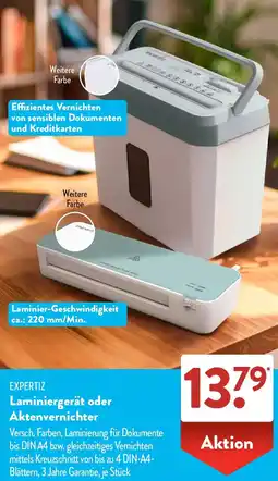 Aldi Süd EXPERTIZ Laminiergerät oder Aktenvernichter Angebot