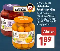 Aldi Süd ALPEN SCHMAUS Heimische Früchte im Glas Angebot
