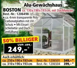 Norma Alu-Gewächshaus BOSTON ca. 130 x 190 x 193 cm, mit Dachfenster Angebot
