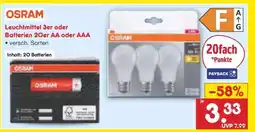 Netto Marken-Discount OSRAM Leuchtmittel 3er oder Batterien 20er AA oder AAA Angebot