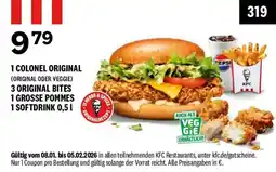 KFC 1 COLONEL ORIGINAL (ORIGINAL ODER VEGGIE) 3 ORIGINAL BITES 1 GROSSE POMMES 1 SOFTDRINK 0,5 | Angebot