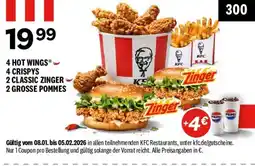 KFC 4 HOT WINGS 4 CRISPYS 2 CLASSIC ZINGER 2 GROSSE POMMES Angebot
