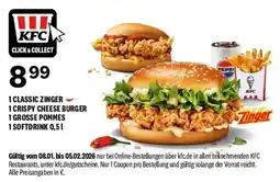 KFC 1 CLASSIC ZINGER 1 CRISPY CHEESE BURGER 1 GROSSE POMMES 1 SOFTDRINK 0,51 Angebot