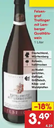 Netto Marken-Discount Felsengraf Trollinger mit Lemberger Qualitätswein Angebot