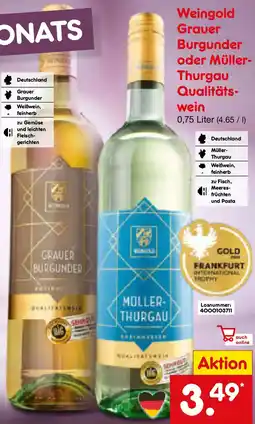 Netto Marken-Discount Weingold Grauer Burgunder oder Müller Thurgau Qualitätswein Angebot
