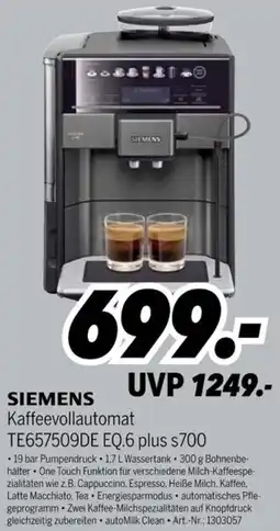 MEDIMAX SIEMENS Kaffeevollautomat TE657509DE EQ.6 plus s700 Angebot