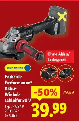 Lidl Parkside Performance Akku- Winkelschleifer 20 V Angebot