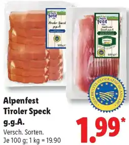 Lidl Alpenfest Tiroler Speck g.g.A. Angebot