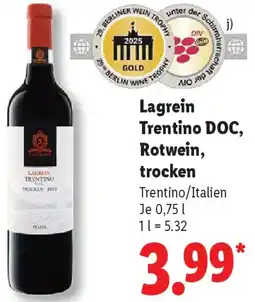 Lidl Lagrein Trentino DOC, Rotwein, trocken Angebot