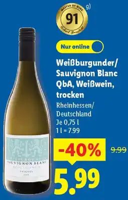 Lidl Weißburgunder/ Sauvignon Blanc QbA, Weißwein, trocken Angebot