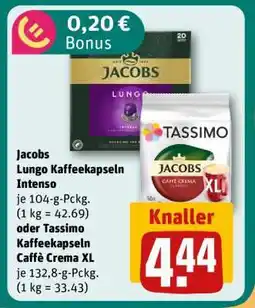 REWE Jacobs Lungo Kaffeekapseln Intenso oder Tassimo Kaffeekapseln Caffè Crema XL Angebot