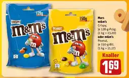 REWE Mars m&m’s Crispy, je 128-g-Pckg. (1 kg = 13.20) oder m&m’s Peanut, je 150-g-Btl. (1 kg = 11.27) Angebot