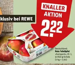 REWE Rote Tafeläpfel Sunspark, Kl. I, je 850-g-Schale Angebot