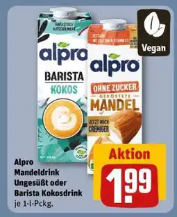 REWE Alpro Mandeldrink Ungesüßt oder Barista Kokosdrink Angebot