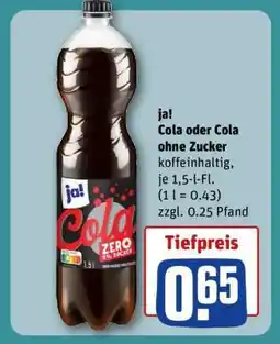REWE ja! Cola oder Cola ohne Zucker Angebot