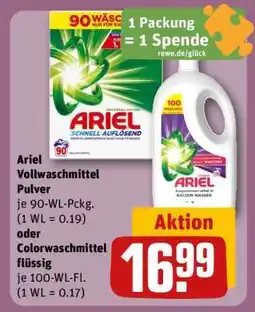 REWE Ariel Vollwaschmittel Pulver oder Colorwaschmittel flüssig Angebot