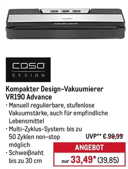 METRO caso DESIGN Kompakter Design-Vakuumierer VR190 Advance Angebot