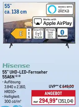 METRO Hisense 55" UHD-LED-Fernseher 55A6N Angebot