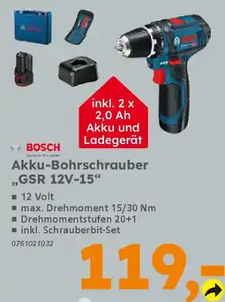 Globus Baumarkt BOSCH Akku-Bohrschrauber "GSR 12V-15" Angebot