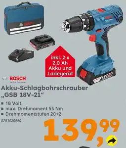 Globus Baumarkt BOSCH Akku-Schlagbohrschrauber "GSB 18V-21" Angebot