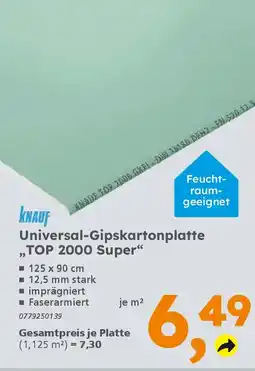 Globus Baumarkt KNAUF Universal-Gipskartonplatte ,,TOP 2000 Super" Angebot