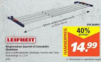 Marktkauf Leifheit Hängetrockner Quartett 42 Extendable Aluminium Angebot