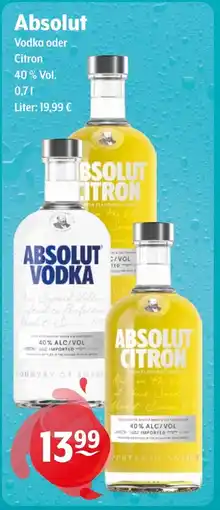 Getränke Hoffmann Absolut Vodka oder Citron 40% Vol. Angebot