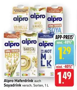 Edeka Alpro Haferdrink und Soyadrink Angebot