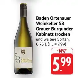 Edeka Baden Ortenauer Weinkeller 53 Grauer Burgunder Kabinett trocken Angebot