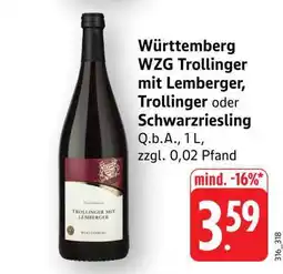 Edeka Württemberg WZG Trollinger mit Lemberger, Trollinger oder Schwarzriesling Angebot
