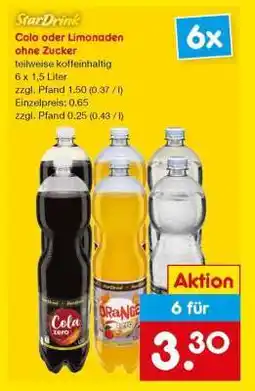 Netto Marken-Discount StarDrink Cola oder Limonaden ohne Zucker Angebot