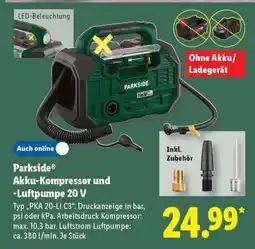 Lidl Parkside Akku-Kompressor und -Luftpumpe 20 V Angebot